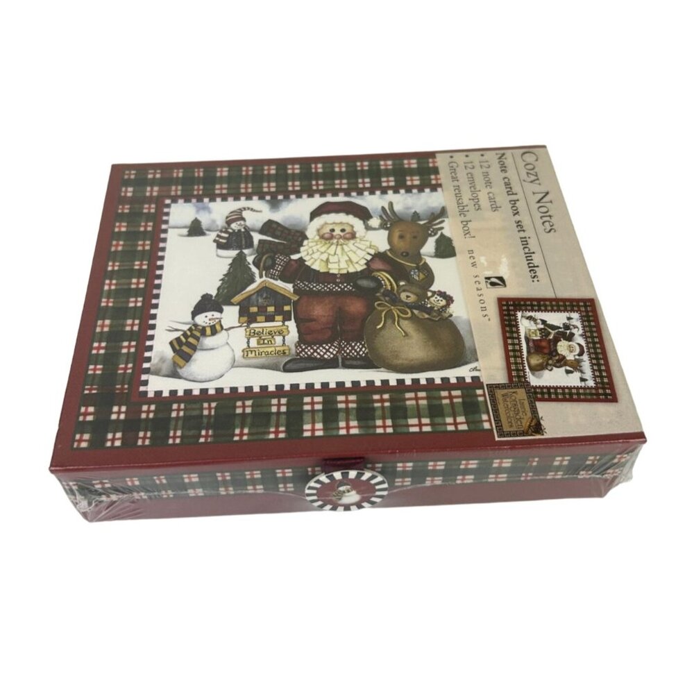 NEW SEASONS Laurie Korsgaden Santa Christmas Cozy 12 Note Card Set Sealed